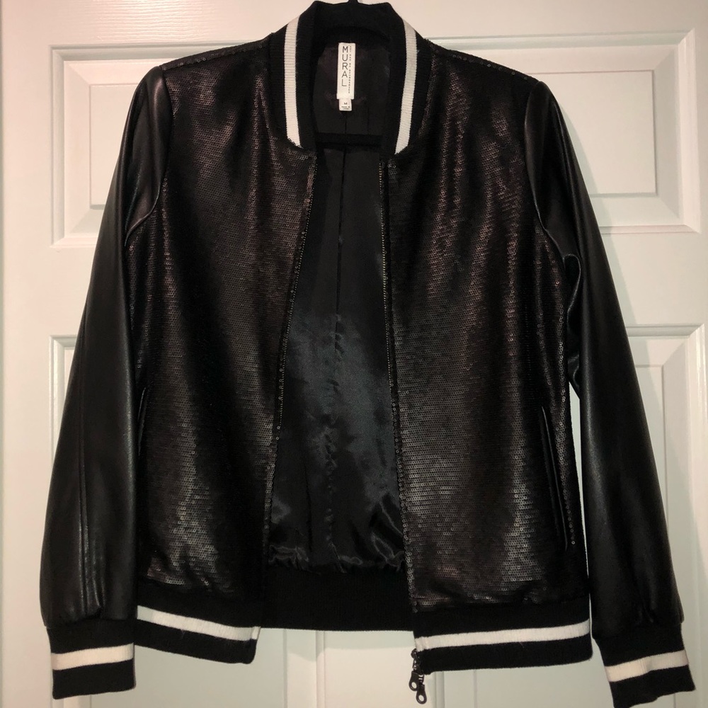 Black Sequin Bomber Jacket